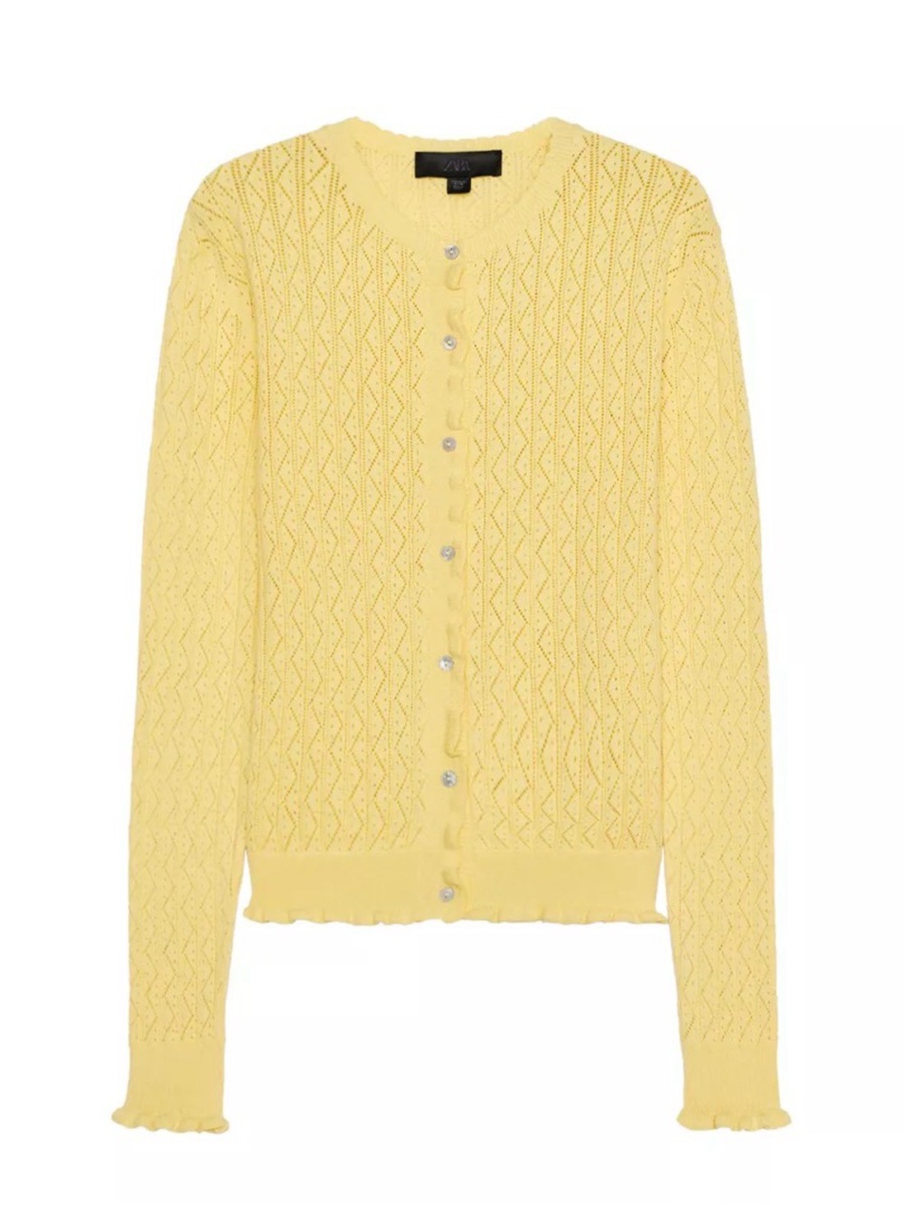 Zara Pale Yellow Knit Cardigan with Scalloped Trim